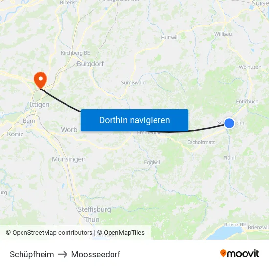 Schüpfheim to Moosseedorf map