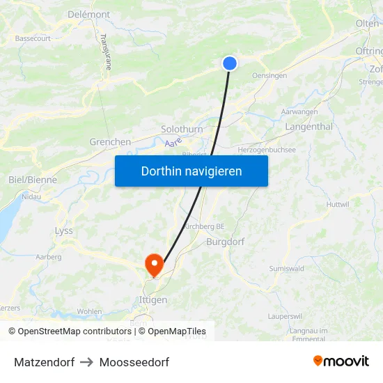 Matzendorf to Moosseedorf map