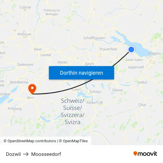 Dozwil to Moosseedorf map