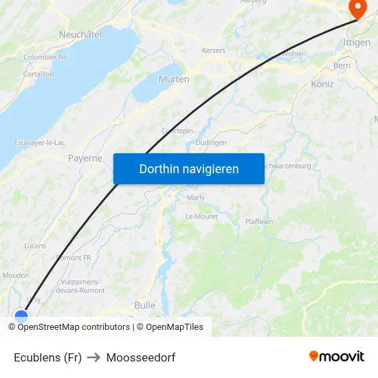 Ecublens (Fr) to Moosseedorf map