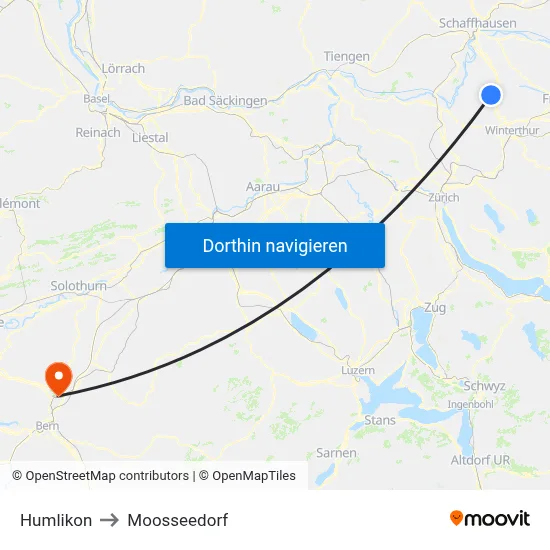 Humlikon to Moosseedorf map