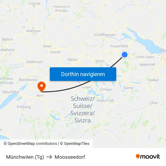 Münchwilen (Tg) to Moosseedorf map