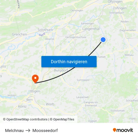 Melchnau to Moosseedorf map
