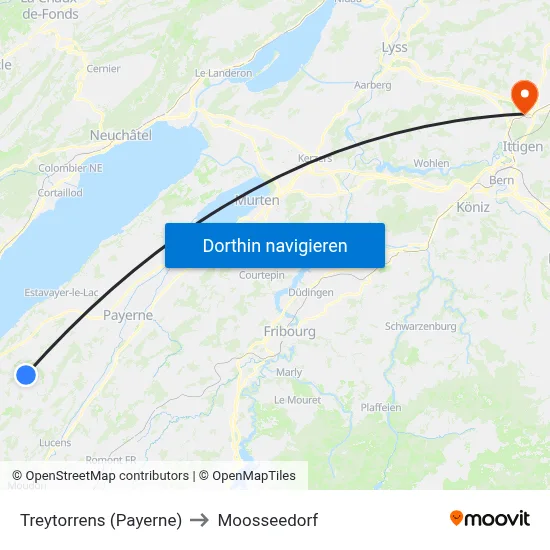 Treytorrens (Payerne) to Moosseedorf map