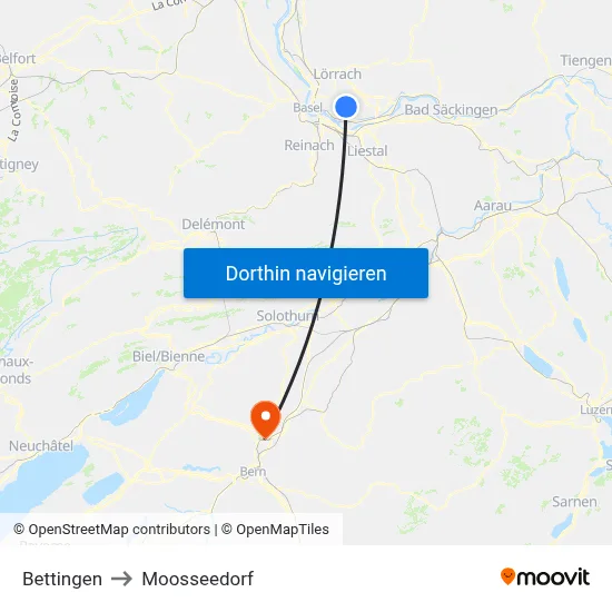 Bettingen to Moosseedorf map