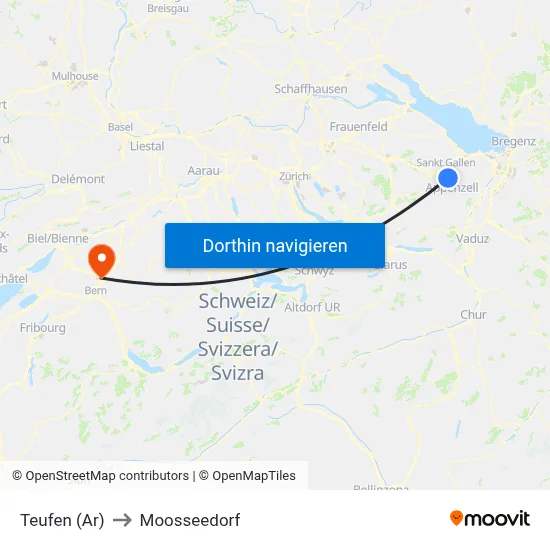 Teufen (Ar) to Moosseedorf map