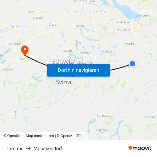 Trimmis to Moosseedorf map