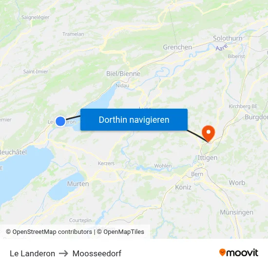 Le Landeron to Moosseedorf map
