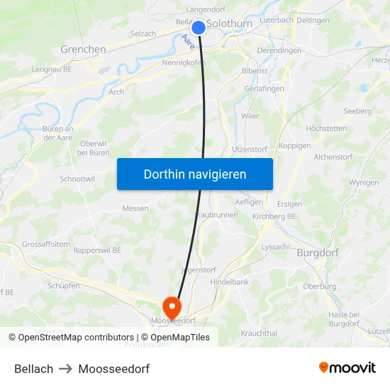 Bellach to Moosseedorf map