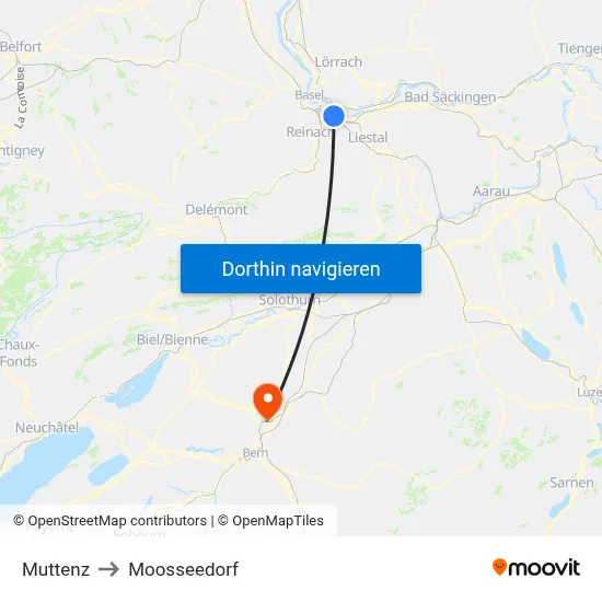 Muttenz to Moosseedorf map