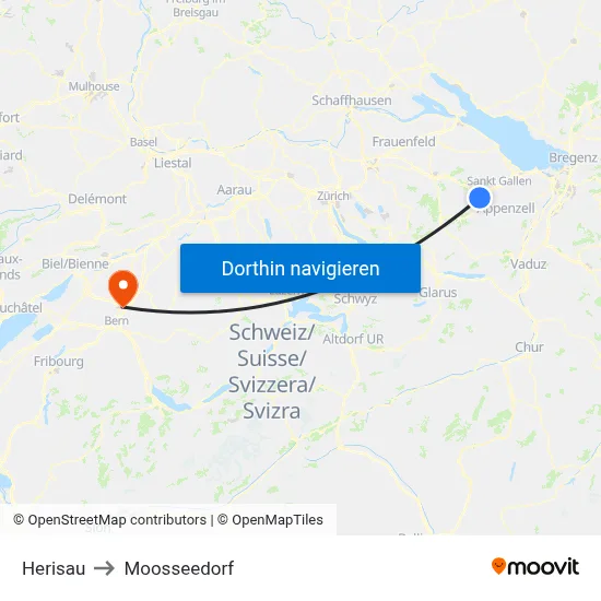 Herisau to Moosseedorf map