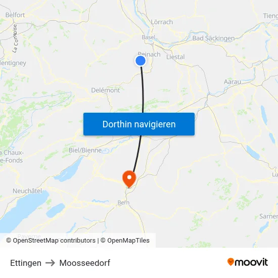 Ettingen to Moosseedorf map