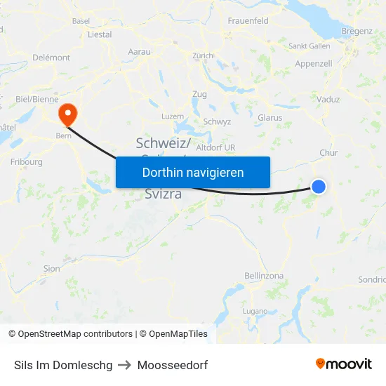 Sils Im Domleschg to Moosseedorf map