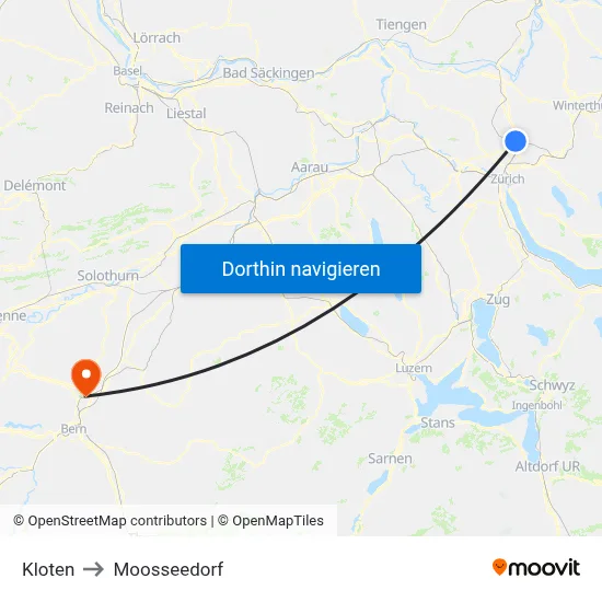 Kloten to Moosseedorf map