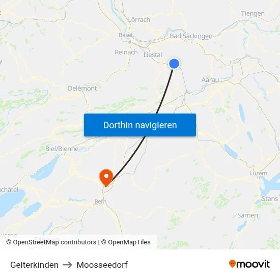 Gelterkinden to Moosseedorf map
