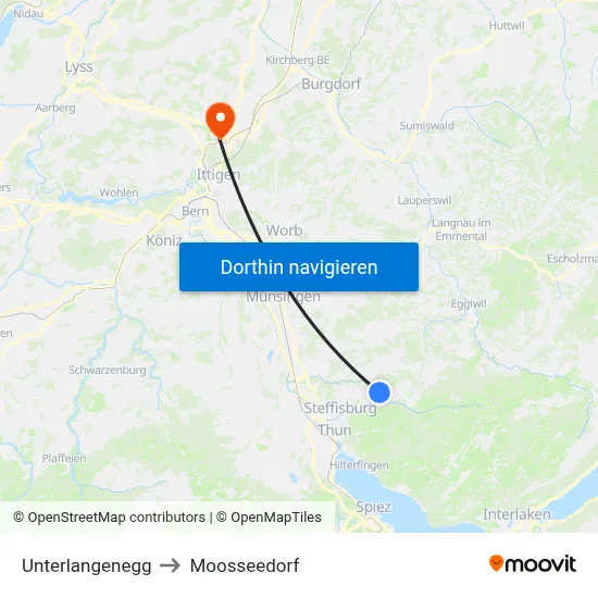 Unterlangenegg to Moosseedorf map