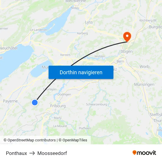Ponthaux to Moosseedorf map