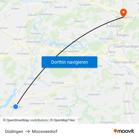 Düdingen to Moosseedorf map