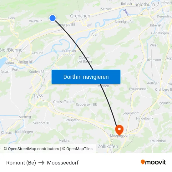 Romont (Be) to Moosseedorf map