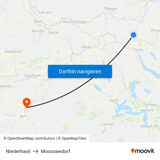 Niederhasli to Moosseedorf map