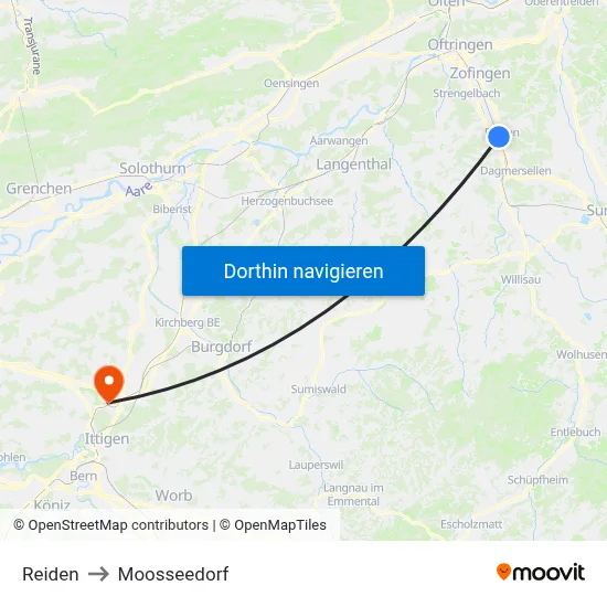 Reiden to Moosseedorf map