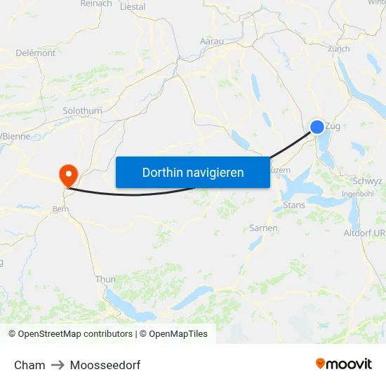 Cham to Moosseedorf map