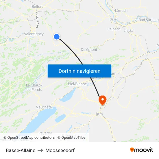 Basse-Allaine to Moosseedorf map