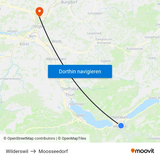 Wilderswil to Moosseedorf map