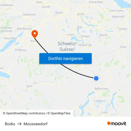 Bodio to Moosseedorf map