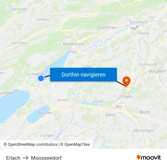 Erlach to Moosseedorf map