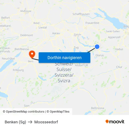 Benken (Sg) to Moosseedorf map