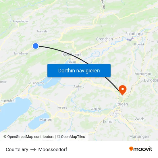 Courtelary to Moosseedorf map