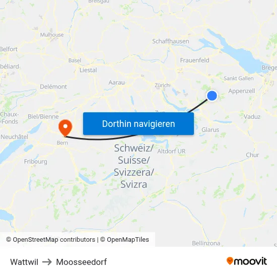 Wattwil to Moosseedorf map