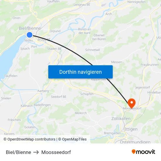 Biel/Bienne to Moosseedorf map