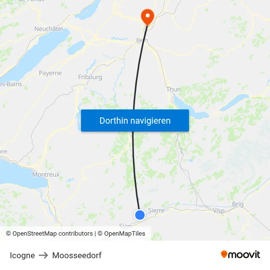 Icogne to Moosseedorf map