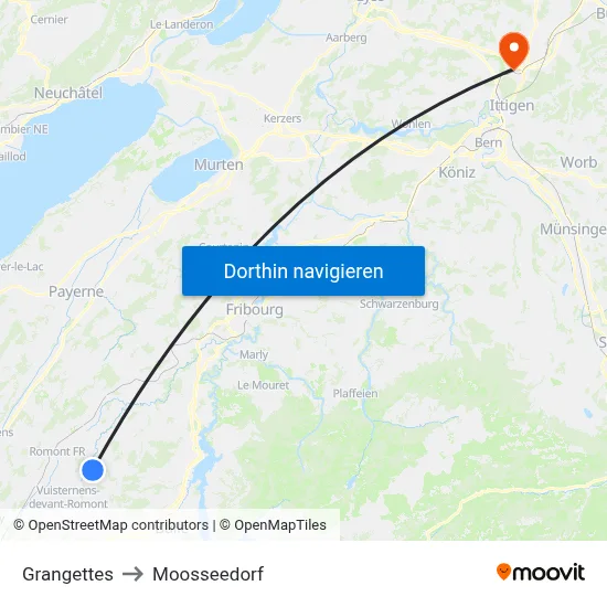 Grangettes to Moosseedorf map
