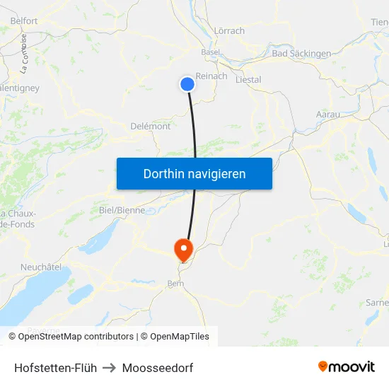 Hofstetten-Flüh to Moosseedorf map