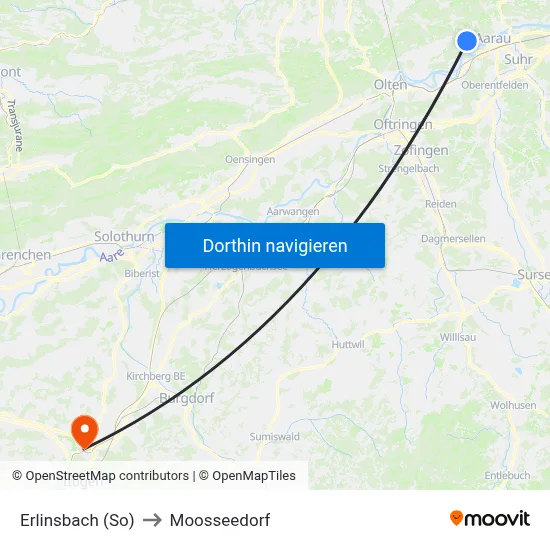Erlinsbach (So) to Moosseedorf map