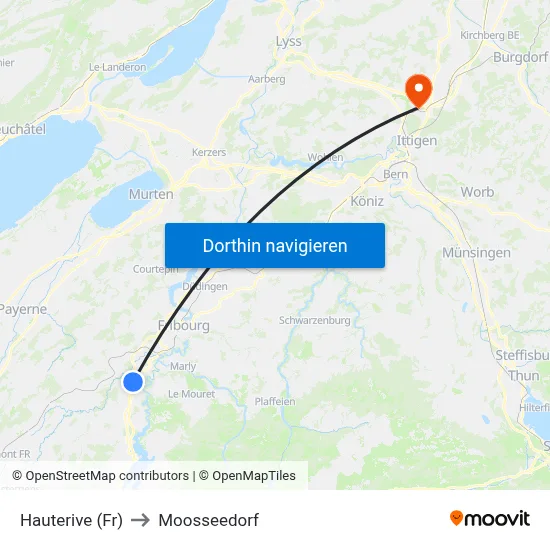 Hauterive (Fr) to Moosseedorf map