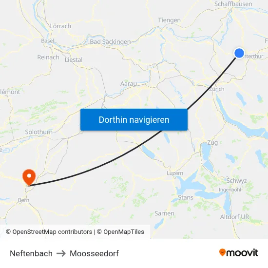 Neftenbach to Moosseedorf map