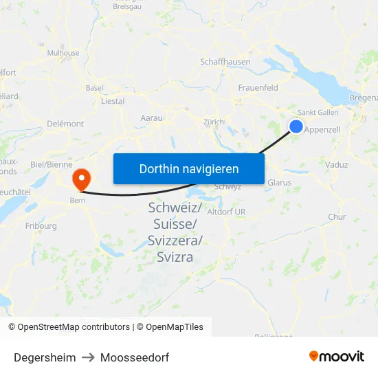 Degersheim to Moosseedorf map