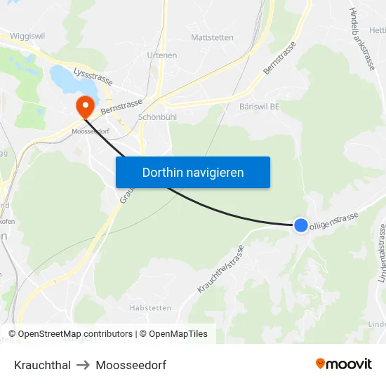 Krauchthal to Moosseedorf map