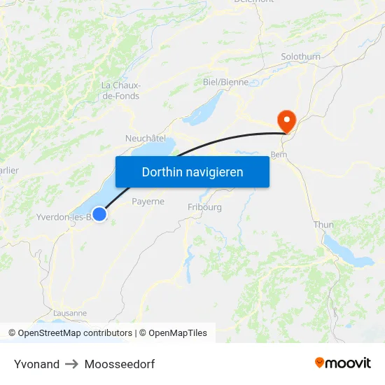Yvonand to Moosseedorf map