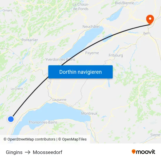 Gingins to Moosseedorf map