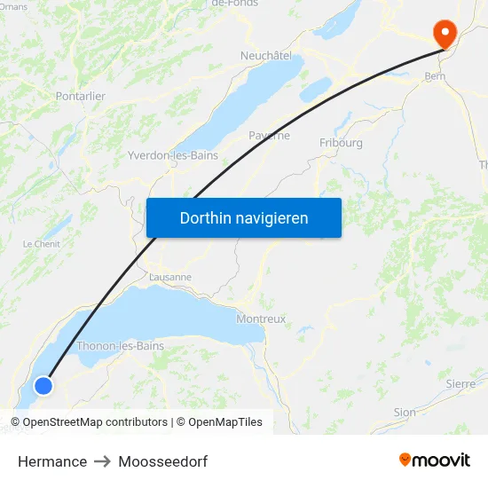 Hermance to Moosseedorf map