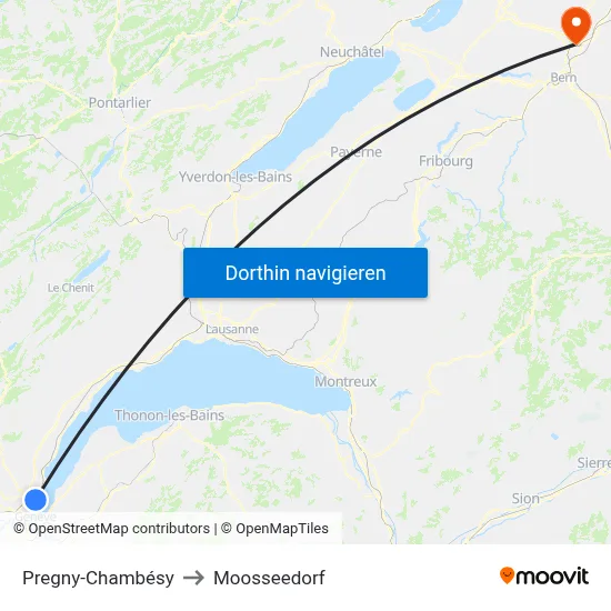 Pregny-Chambésy to Moosseedorf map
