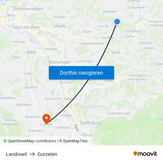 Landiswil to Gurzelen map