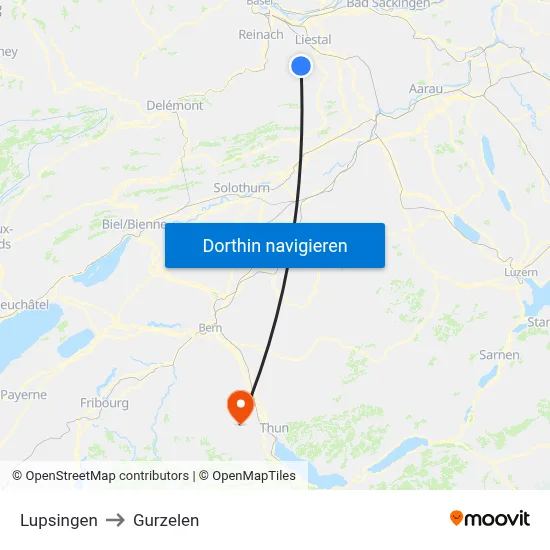 Lupsingen to Gurzelen map