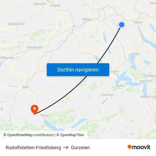 Rudolfstetten-Friedlisberg to Gurzelen map