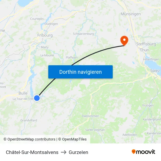 Châtel-Sur-Montsalvens to Gurzelen map